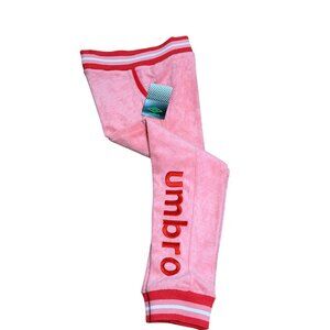 NWT Umbro Girls Medium 7/8 Pink Red Trim Terry Jogger Pants Embroidered Athletic